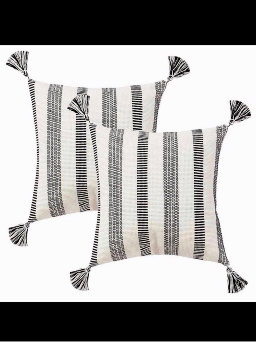 Textured Black White Throw Pillow Covers. Striped Farmhouse Square Pillow Cases.